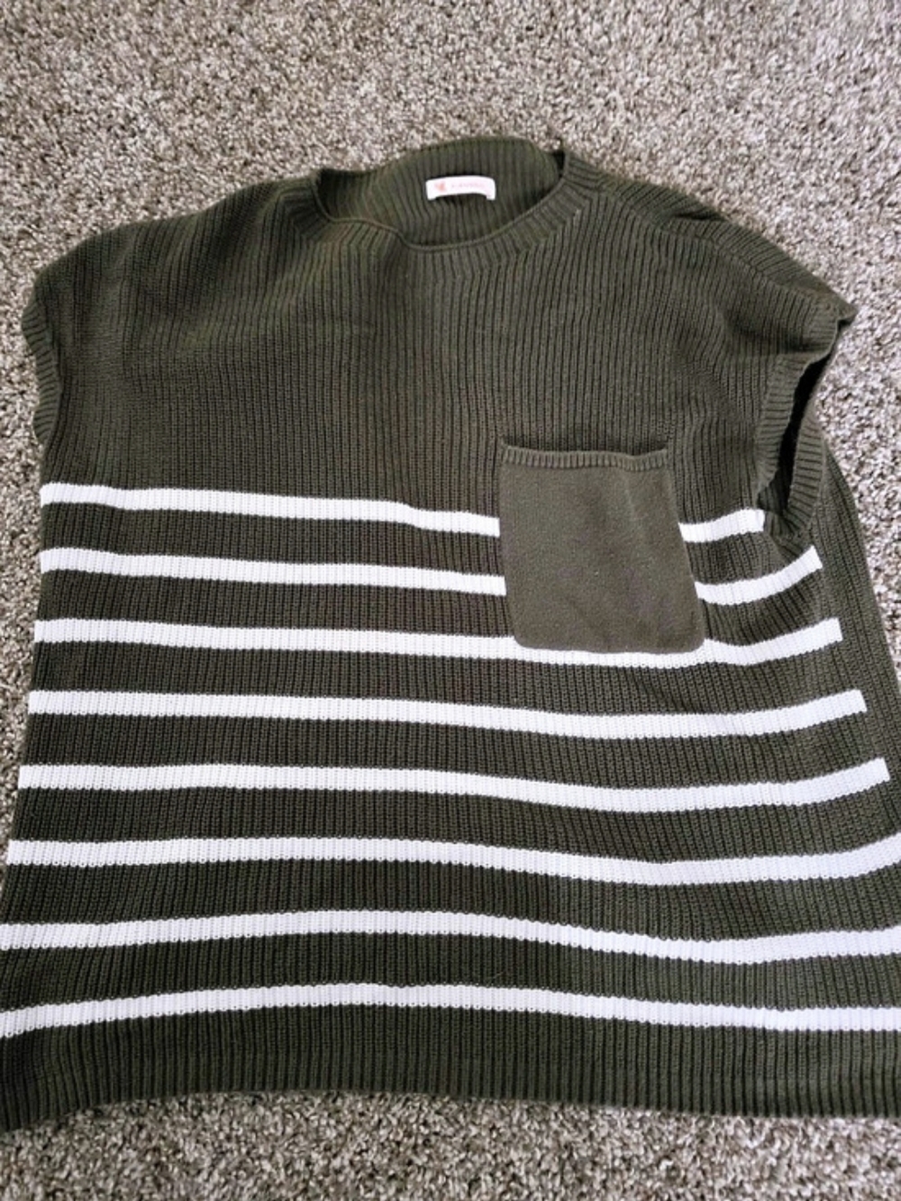 KIRUNDO Striped Crew Neck Sweater in Green & White XL